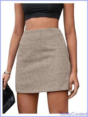 High Waist Houndstooth Plaid Mini Skirt Bodycon Pencil Office Skirt